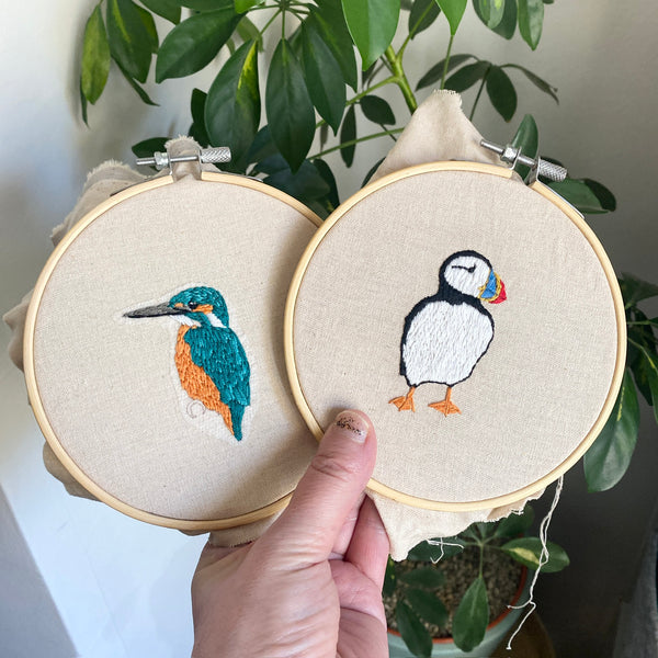 Puffin 'stick and stitch' embroidery design