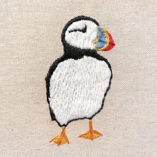 Puffin 'stick and stitch' embroidery design