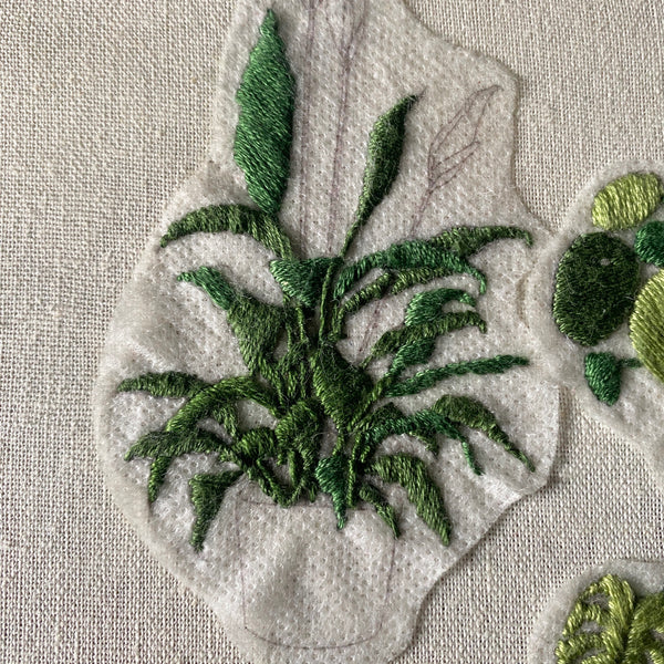 Peace lily plant 'stick and stitch' embroidery design