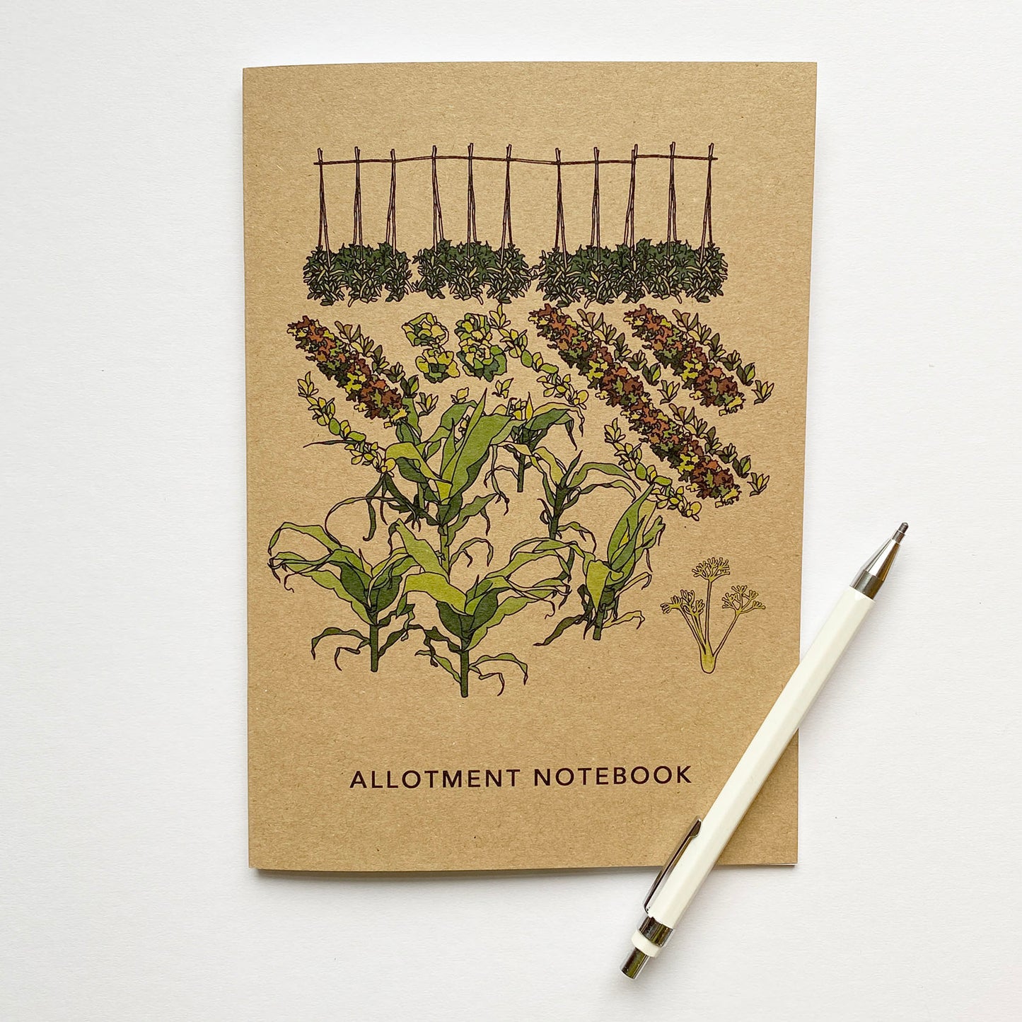 allotment notebook with illustration and 'allotment notebook' text printed on the front