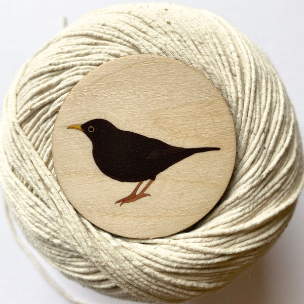 Blackbird wooden brooch