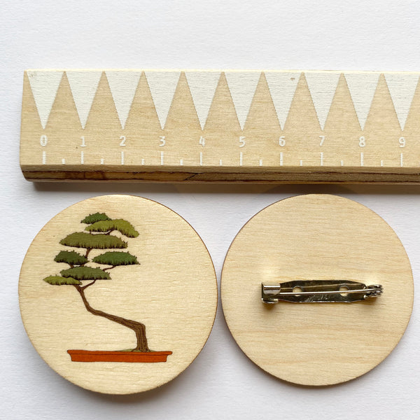 Bonsai tree wooden brooch