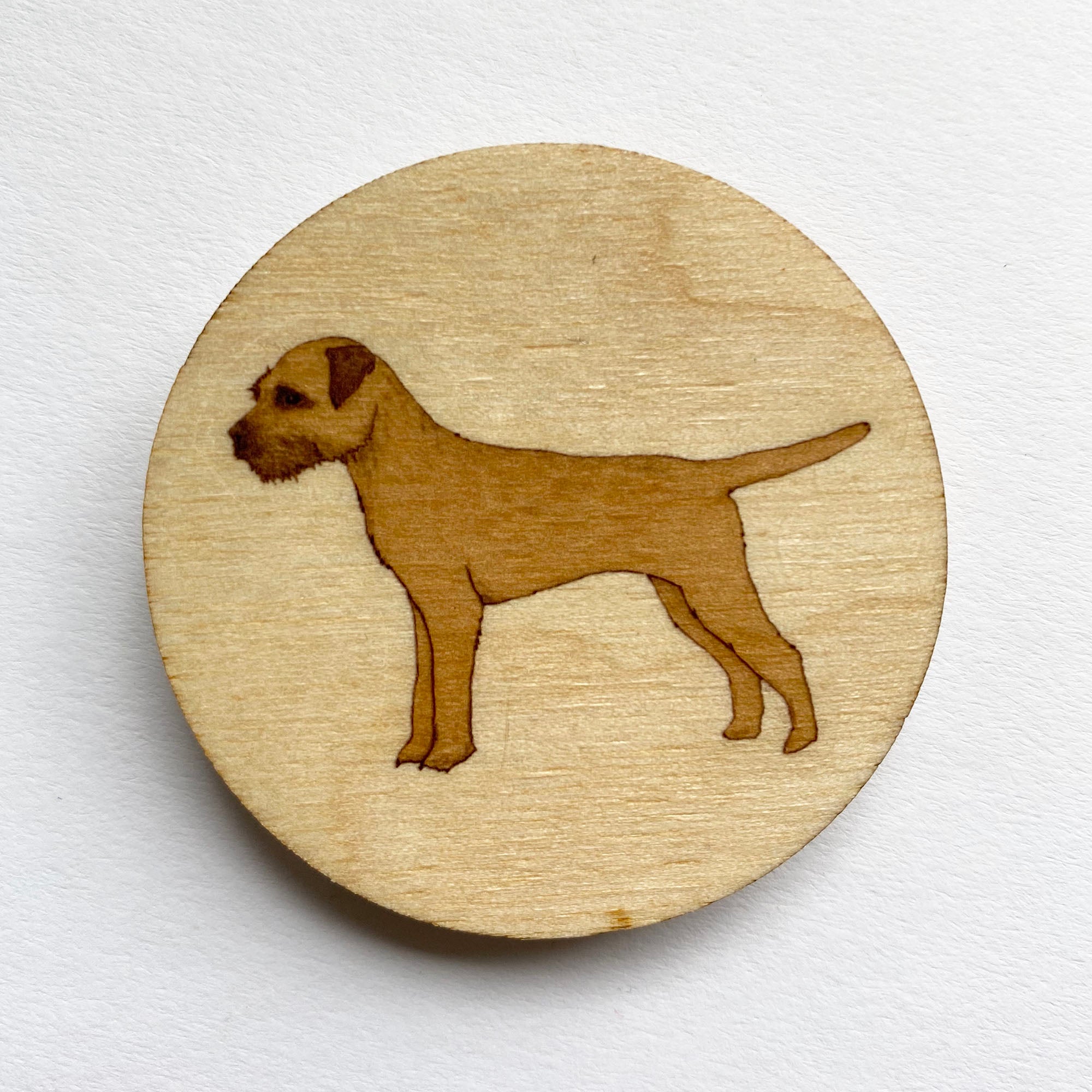 Border Terrier wooden brooch