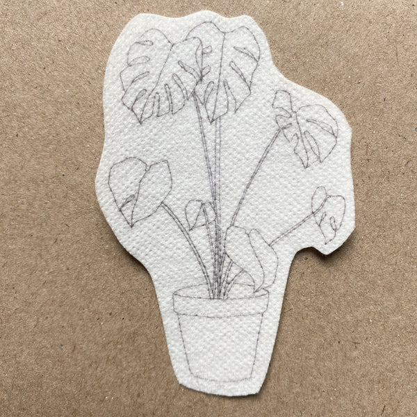 Monstera plant 'stick and stitch' embroidery design