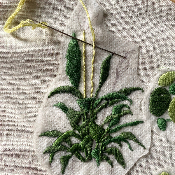 Peace lily plant 'stick and stitch' embroidery design