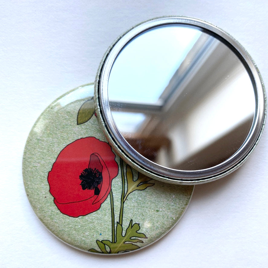 Poppy wild flower pocket mirror