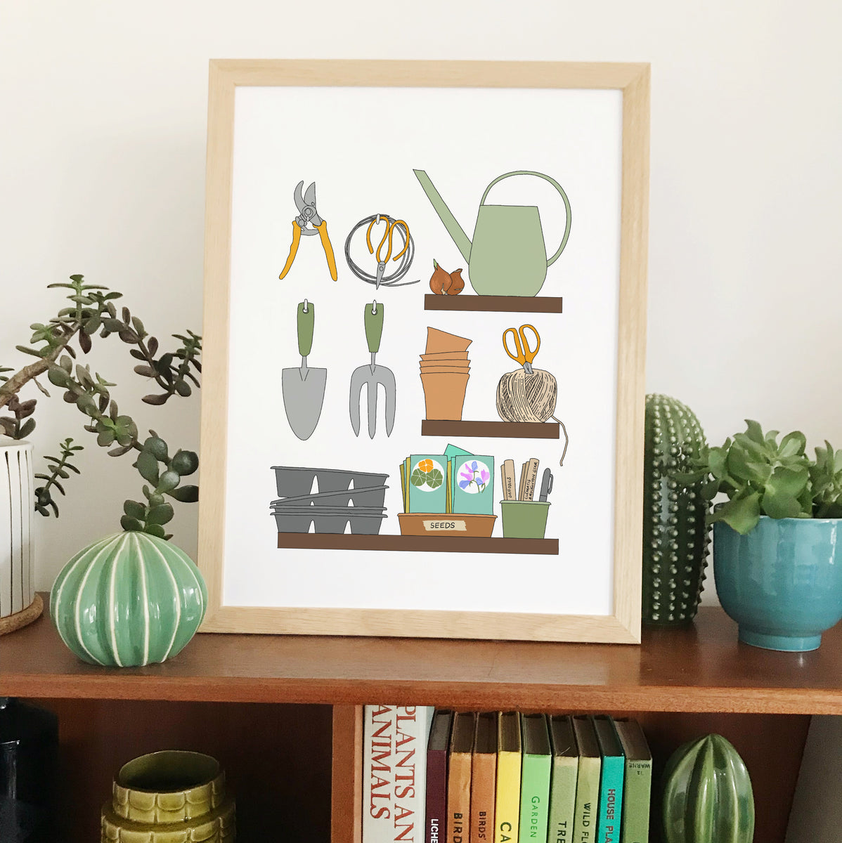 Potting shed shelves print katebroughton