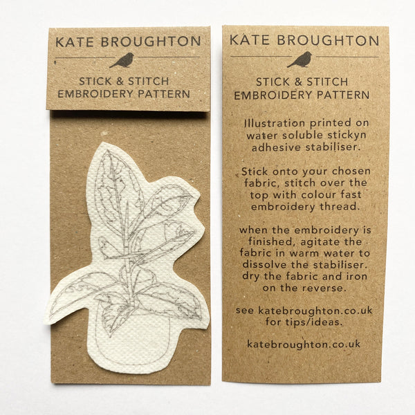 Rubber plant 'stick and stitch' embroidery design