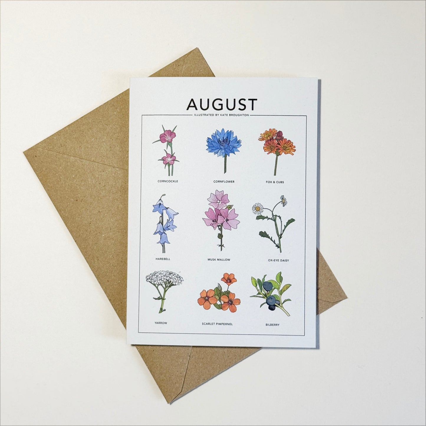 Illustrated month card - seasonal wild plants & flowers