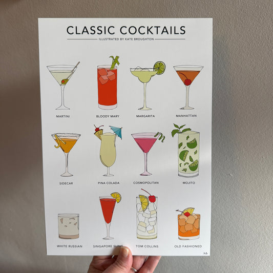 Classic Cocktails A4 print - SECONDS SALE- misprint