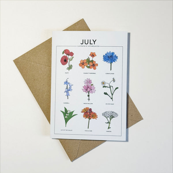 Illustrated month card - seasonal wild plants & flowers