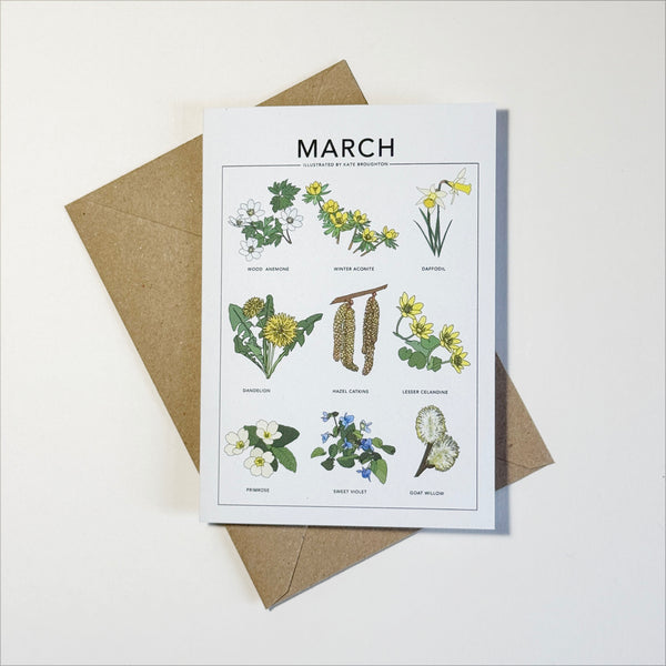 Illustrated month card - seasonal wild plants & flowers