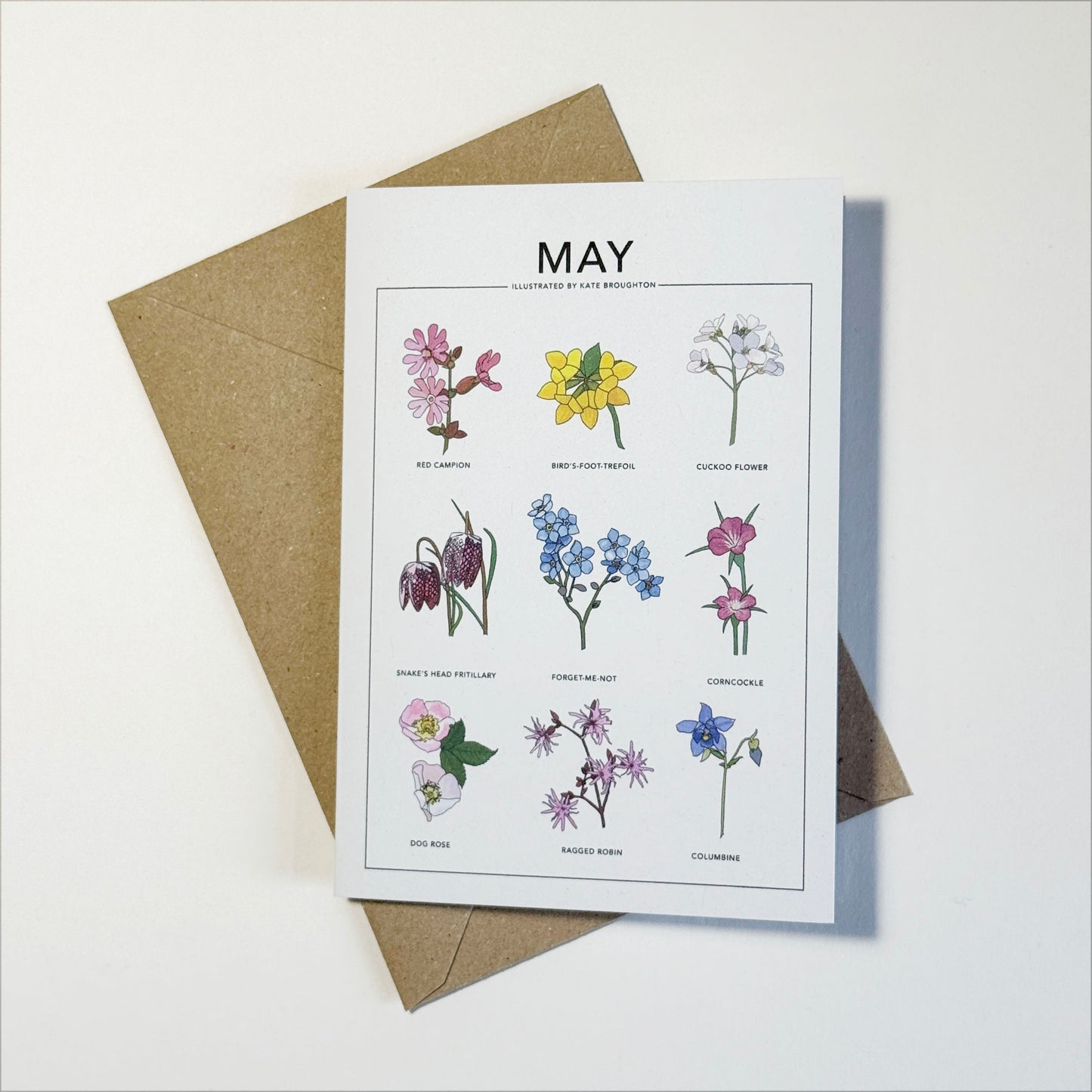 Illustrated month card - seasonal wild plants & flowers