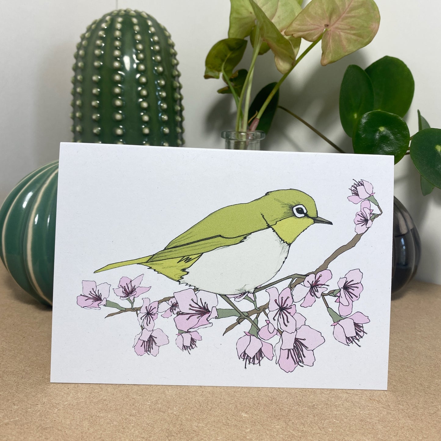 Sakura Cherry Blossom and White-eye bird Card - katebroughton
