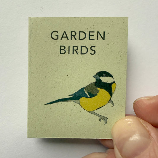 Miniature handmade book of 'Garden Birds' Kate Broughton illustrations.