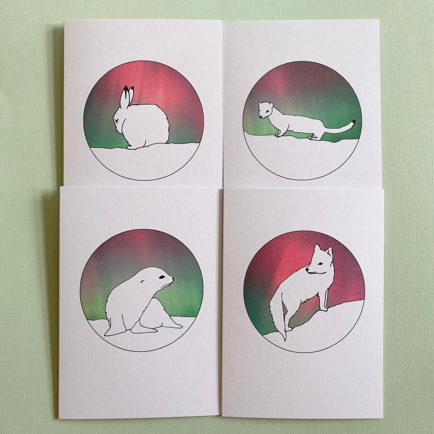 Northern lights wildlife cards
