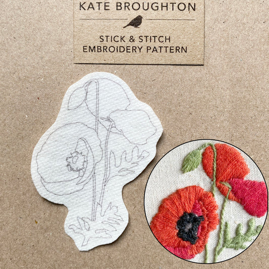 Poppy 'stick and stitch' embroidery design