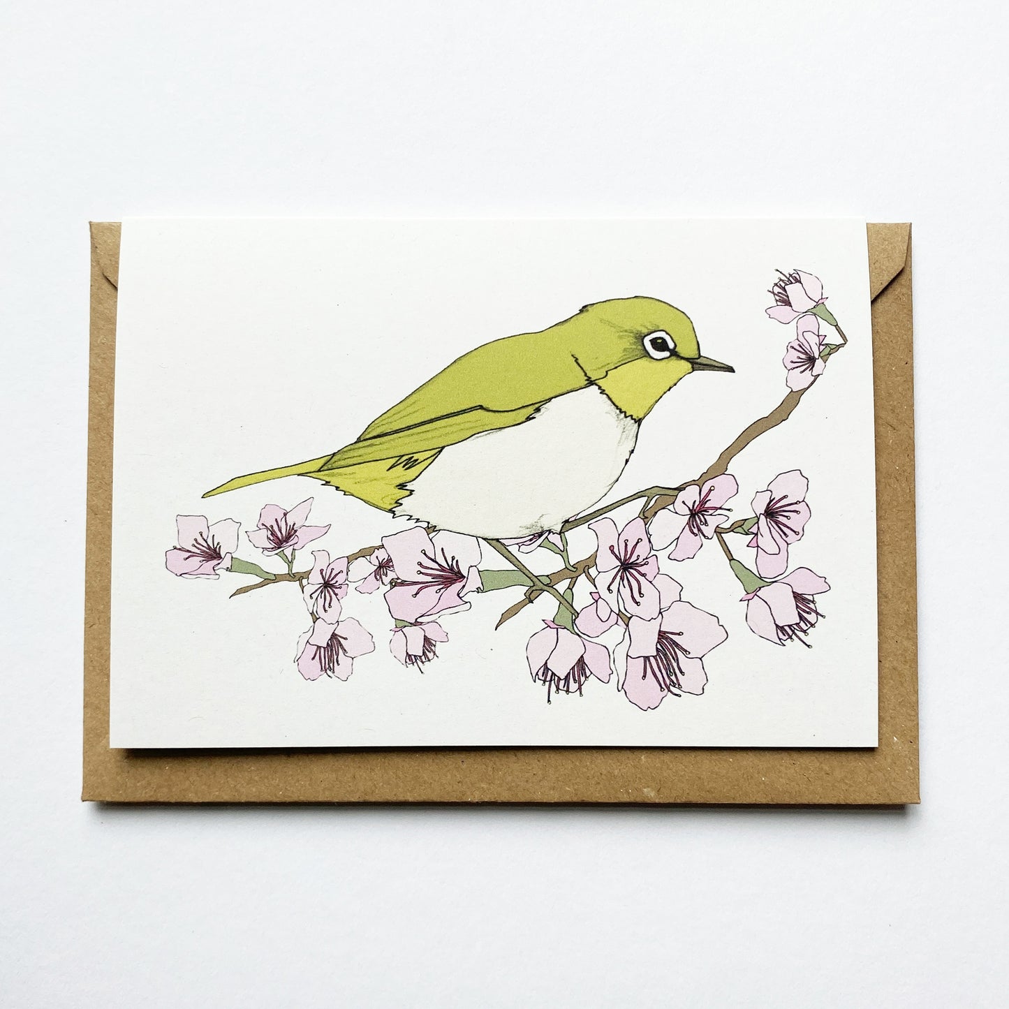 Sakura Cherry Blossom and White-eye bird Card - katebroughton