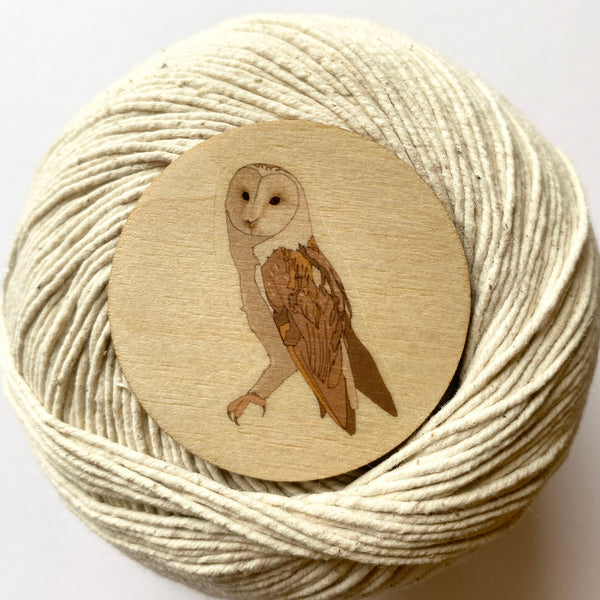 Barn owl wooden brooch