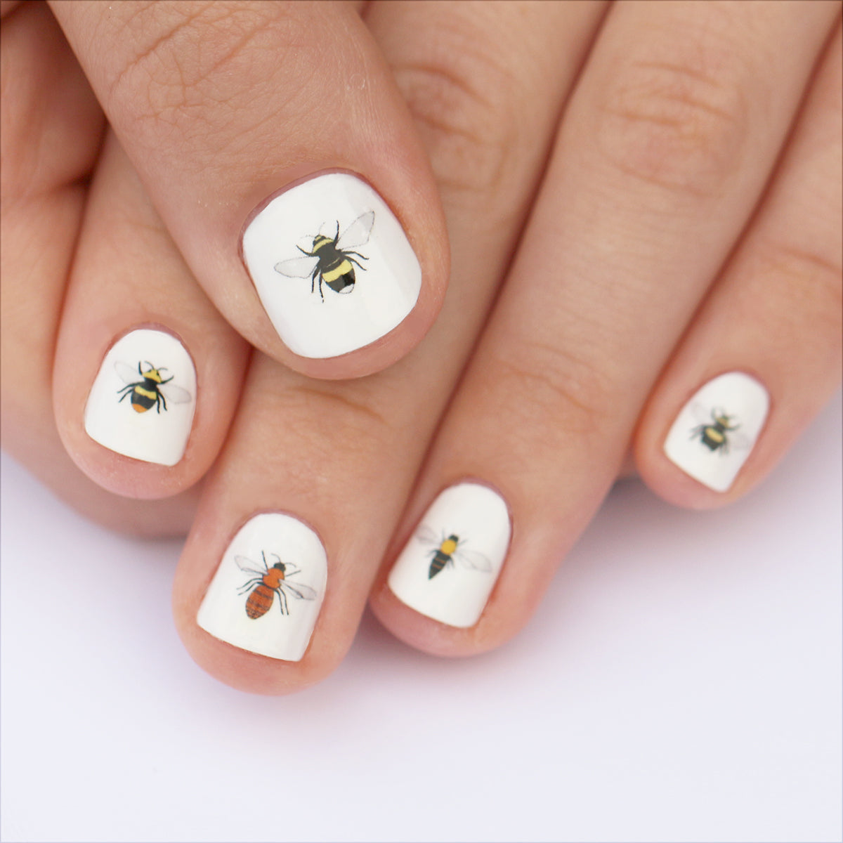 Bee Nail Art Transfers on fingernails Kate broughton
