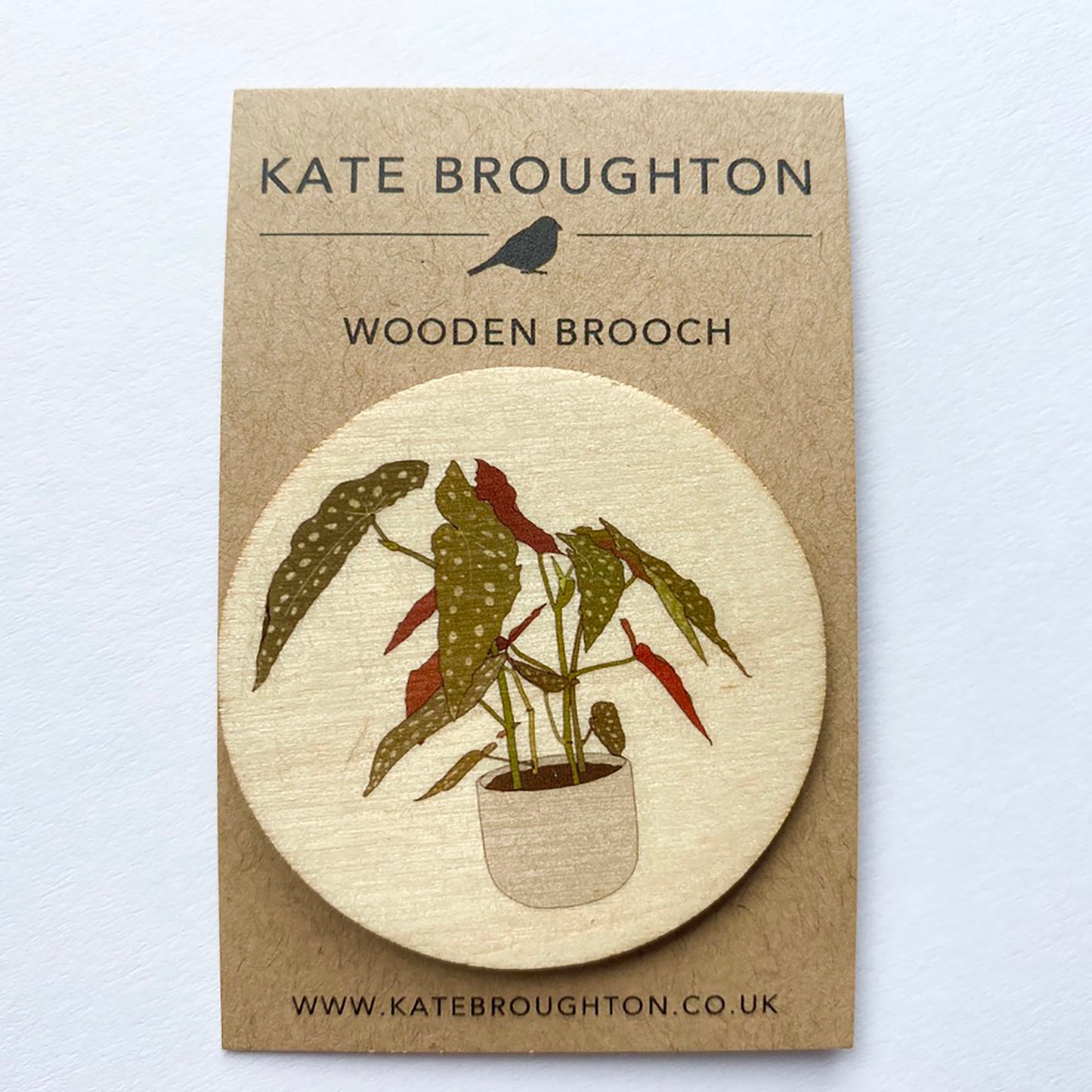 Begonia plant wooden brooch - katebroughton