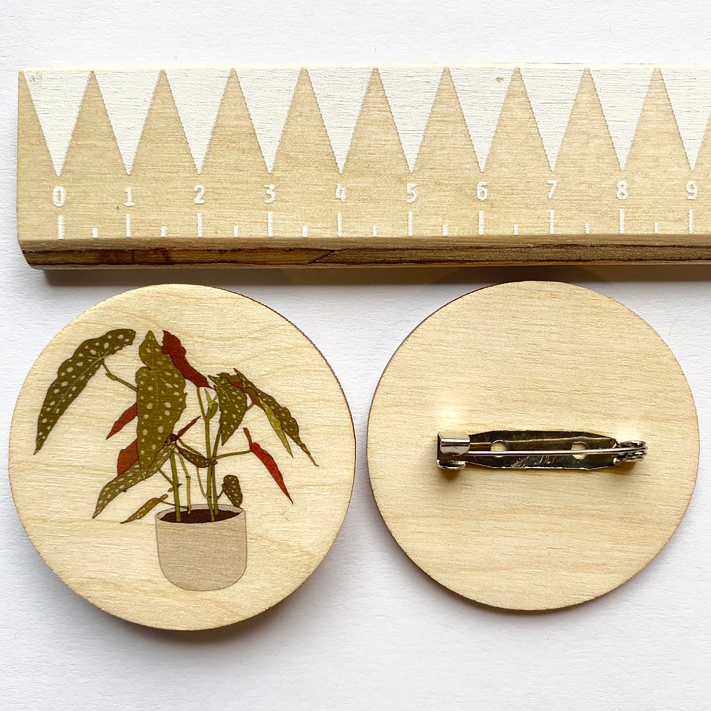 Begonia plant wooden brooch - katebroughton