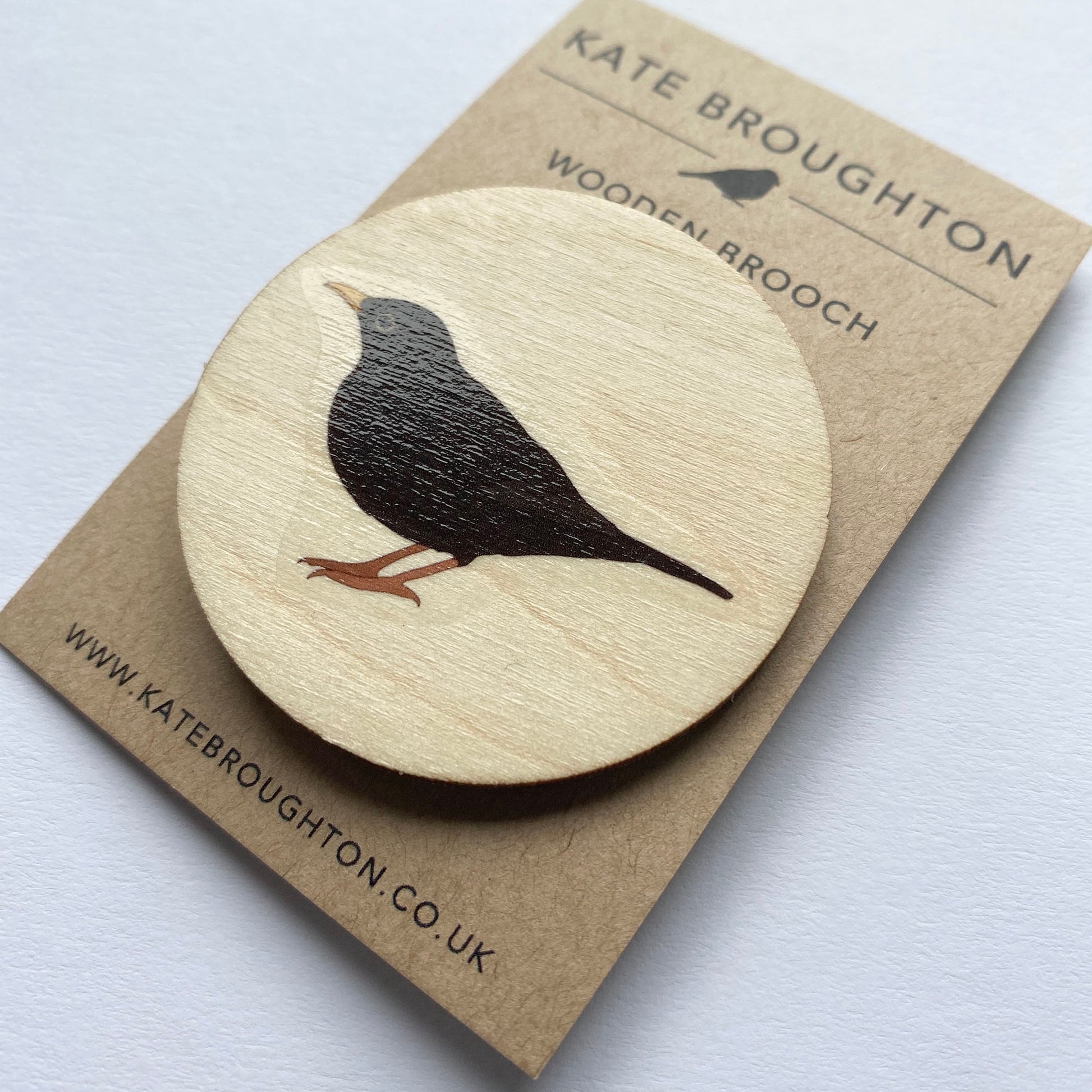 Blackbird wooden brooch - katebroughton