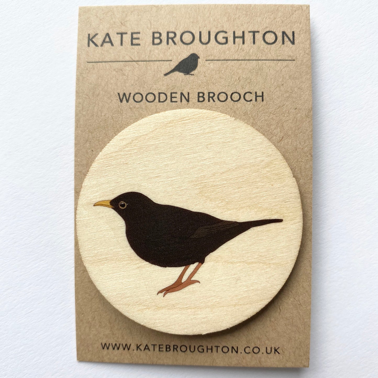 Blackbird wooden brooch - katebroughton