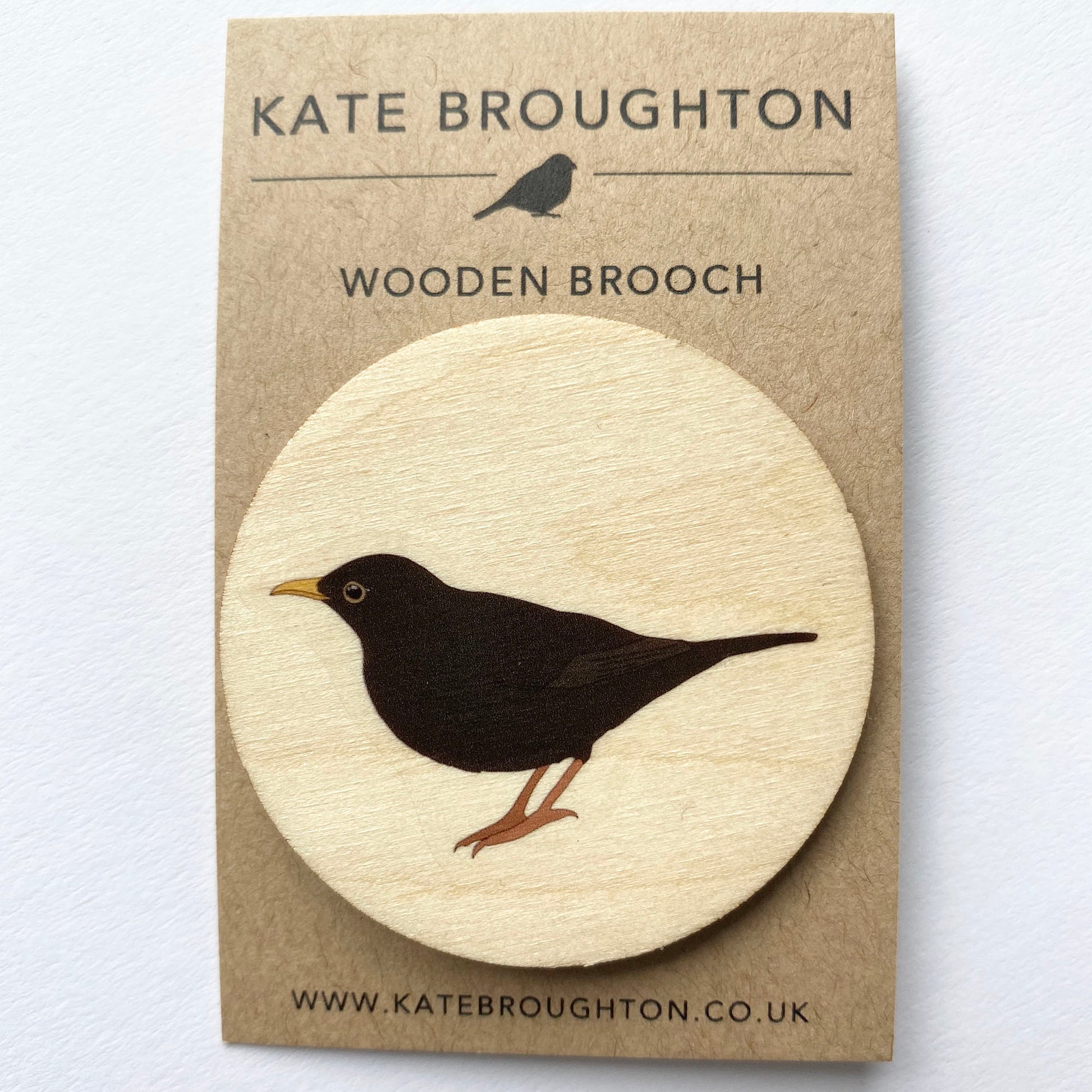Blackbird wooden brooch - katebroughton