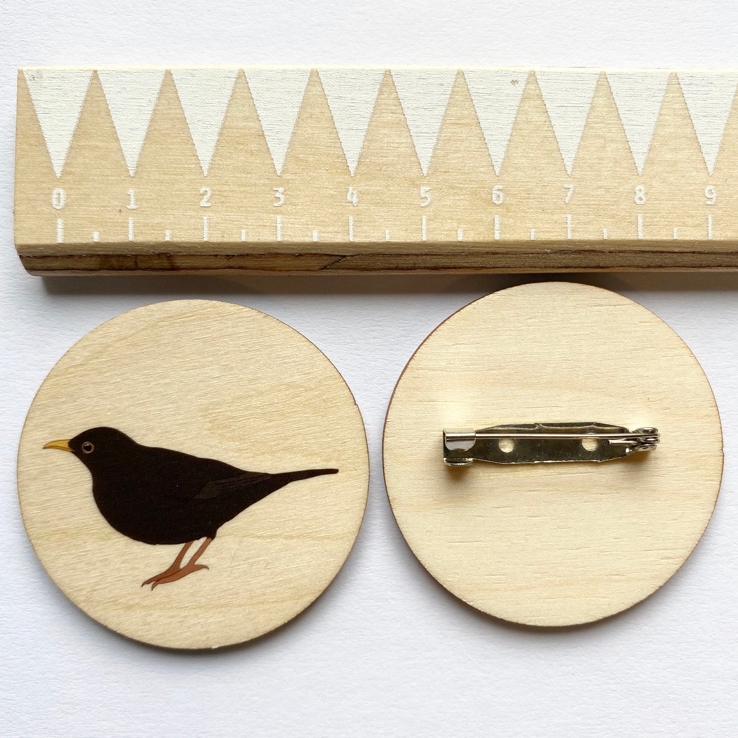Blackbird wooden brooch - katebroughton