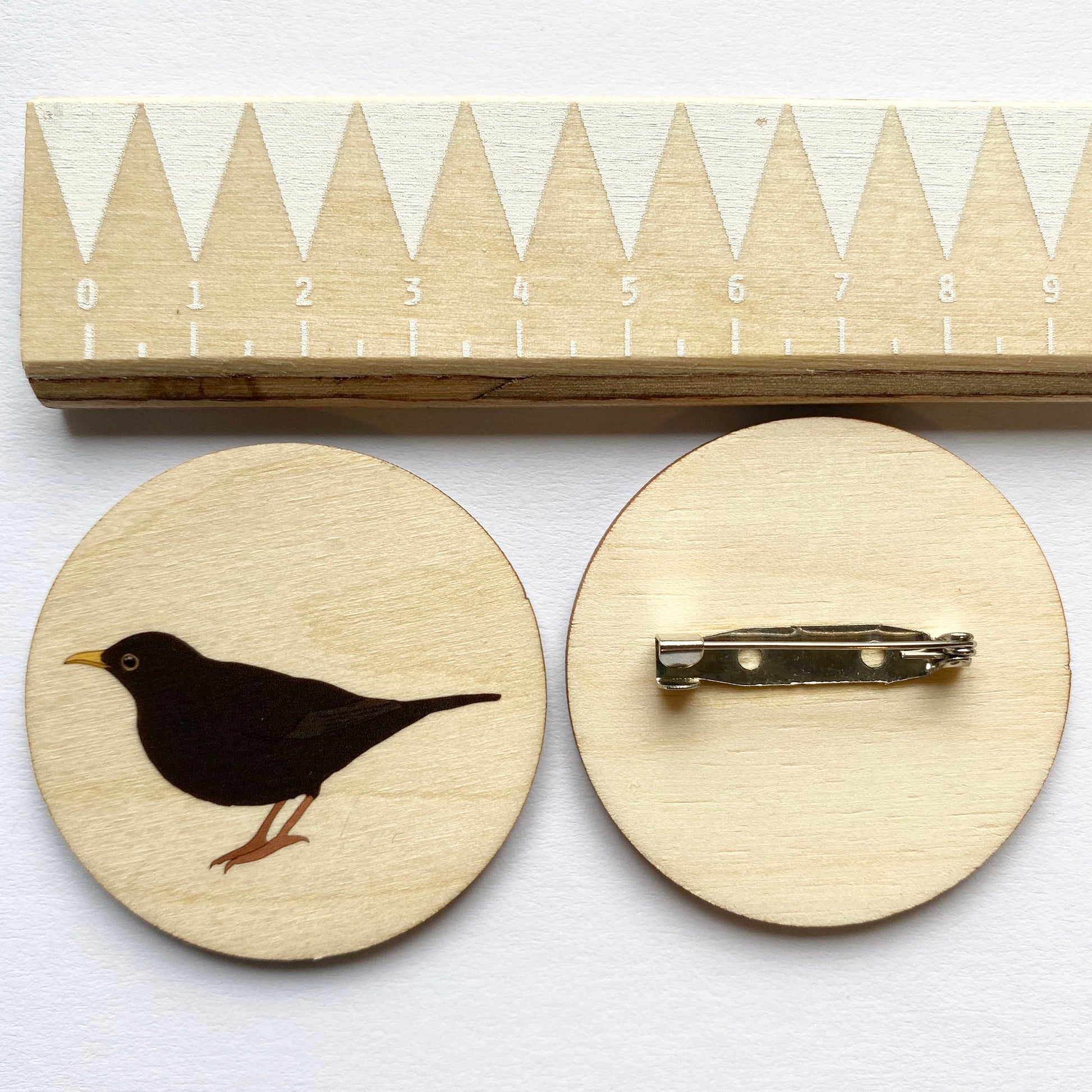 Blackbird wooden brooch - katebroughton