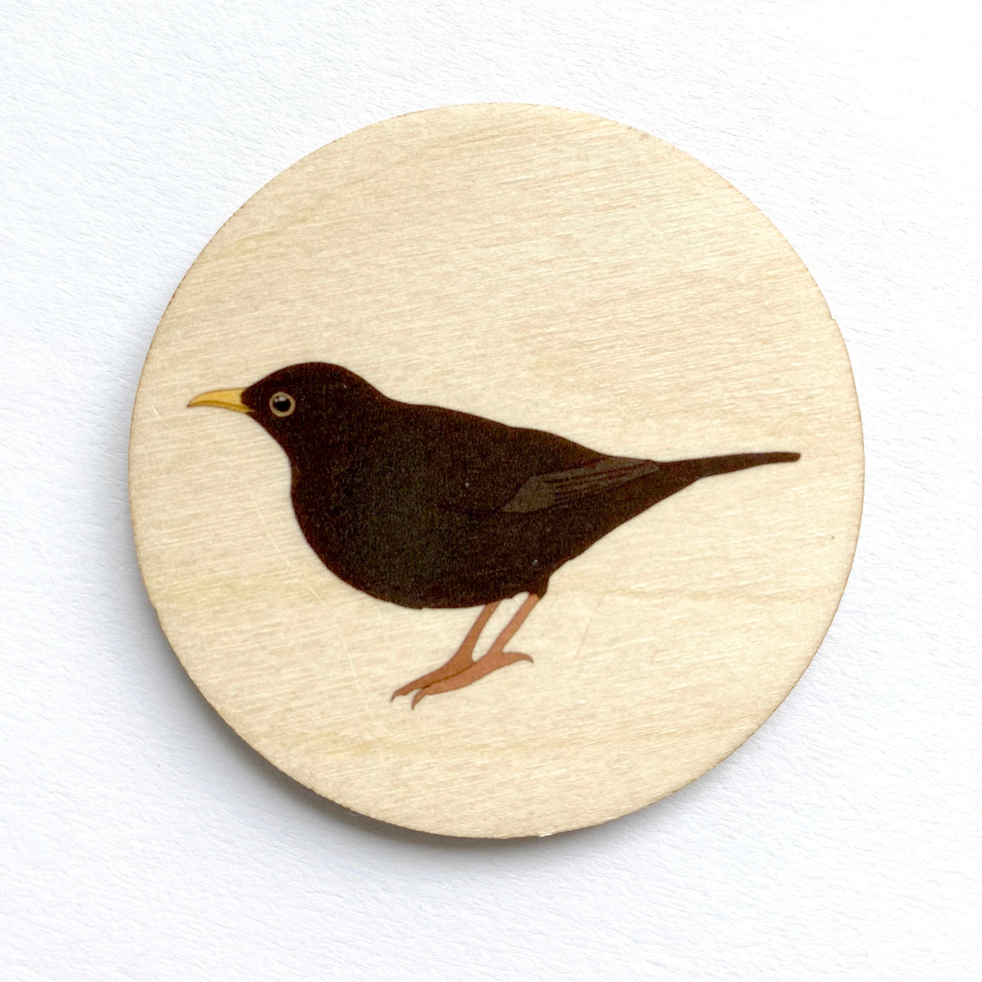 Blackbird wooden brooch - katebroughton