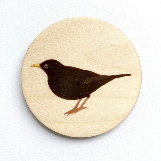 Blackbird wooden brooch