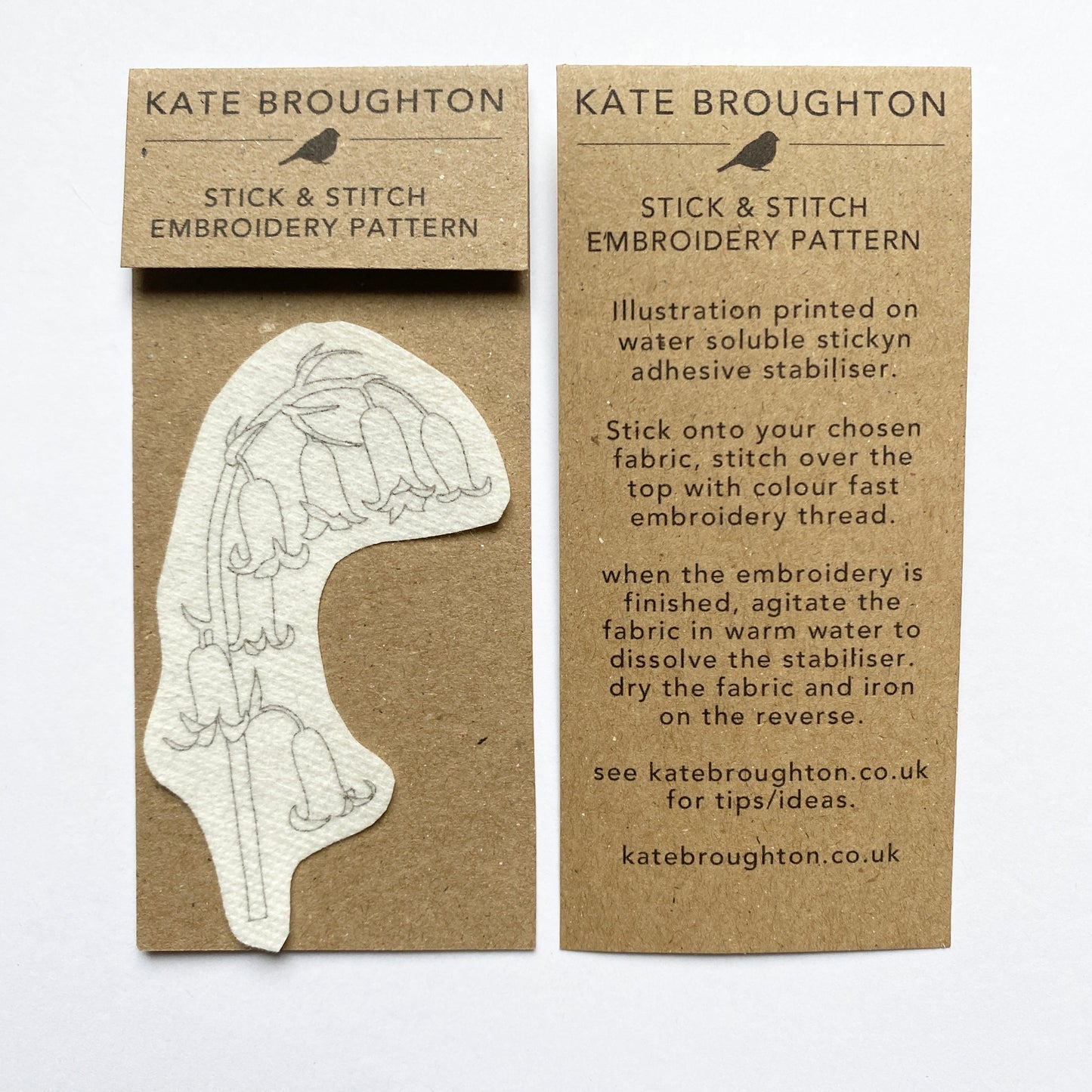 Bluebell 'stick and stitch' embroidery design