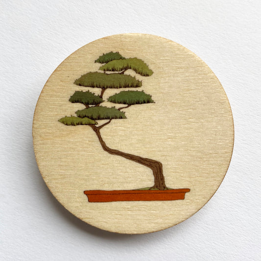 Bonsai tree wooden brooch