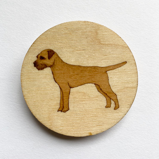 Border Terrier wooden brooch