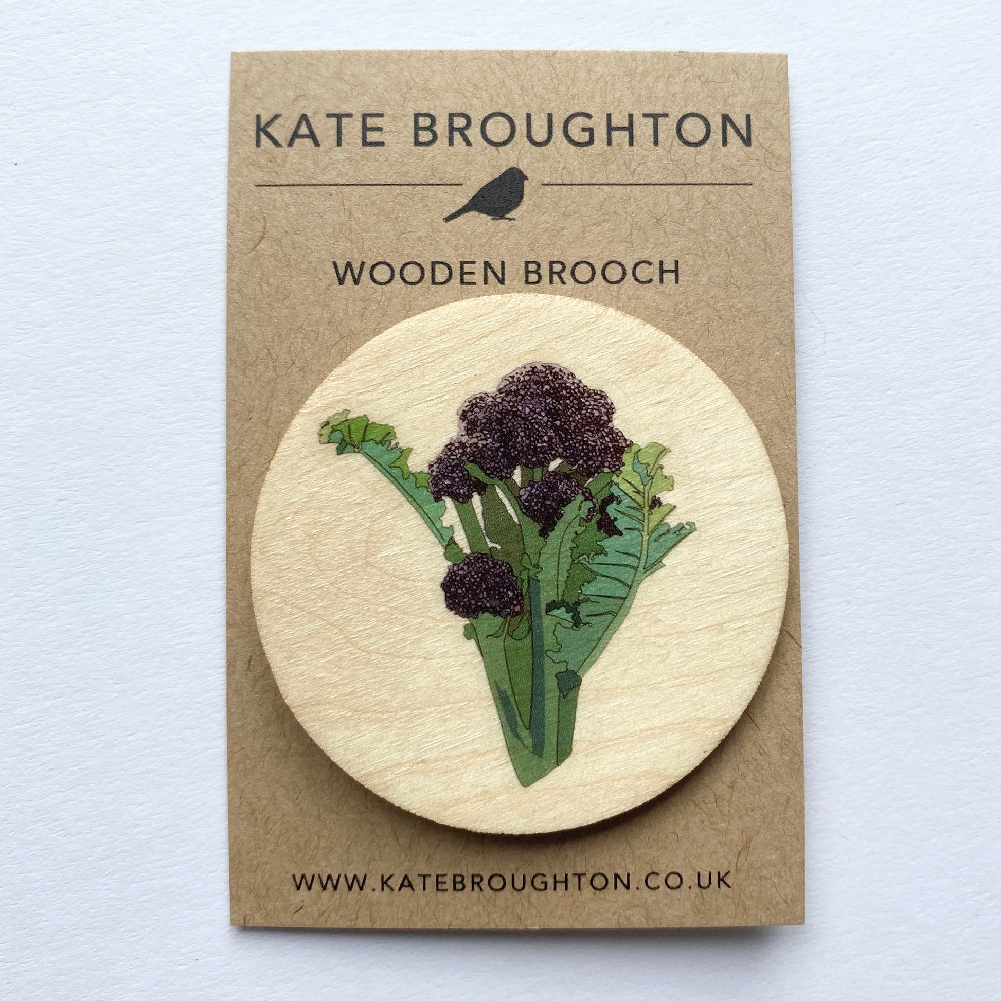 Purple Sprouting Broccoli wooden brooch - katebroughton
