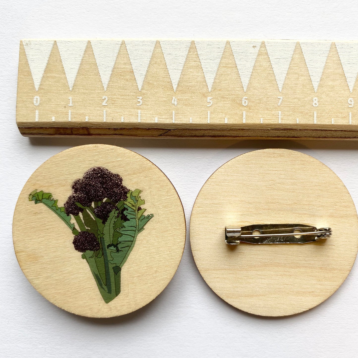 Purple Sprouting Broccoli wooden brooch - katebroughton