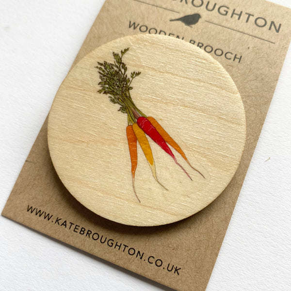 Carrot wooden brooch