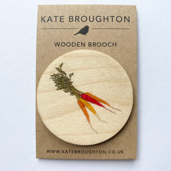 Carrot wooden brooch