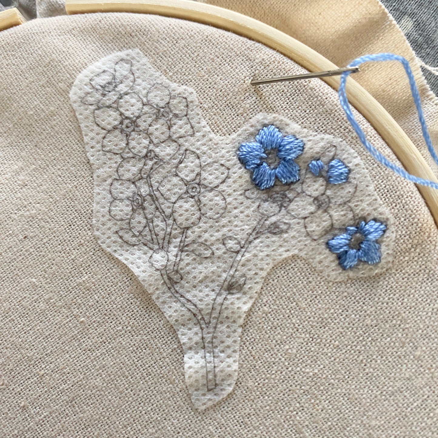 Forget me not 'stick and stitch' embroidery design - katebroughton