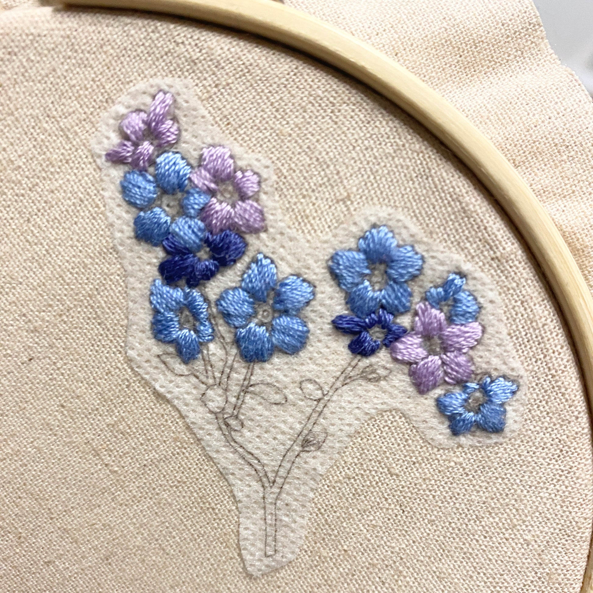Forget me not 'stick and stitch' embroidery design - katebroughton