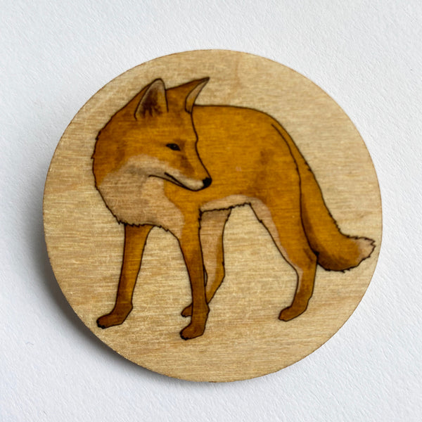Fox wooden brooch