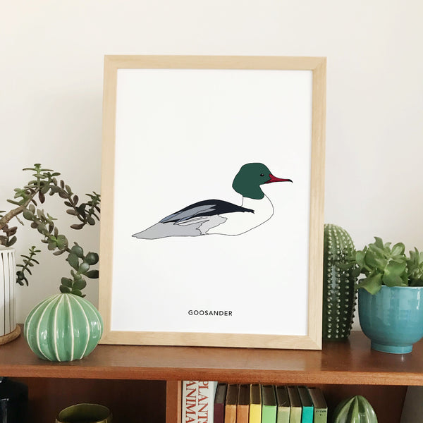 Goosander bird print