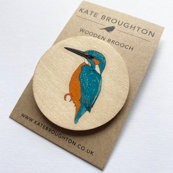 Kingfisher wooden brooch