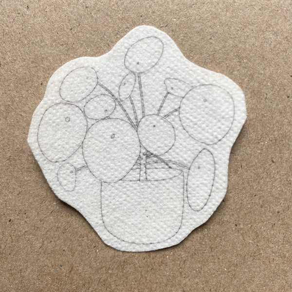 Pilea peperomioides plant 'stick and stitch' embroidery design