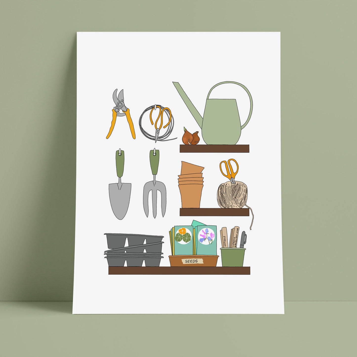 Potting shed shelves print