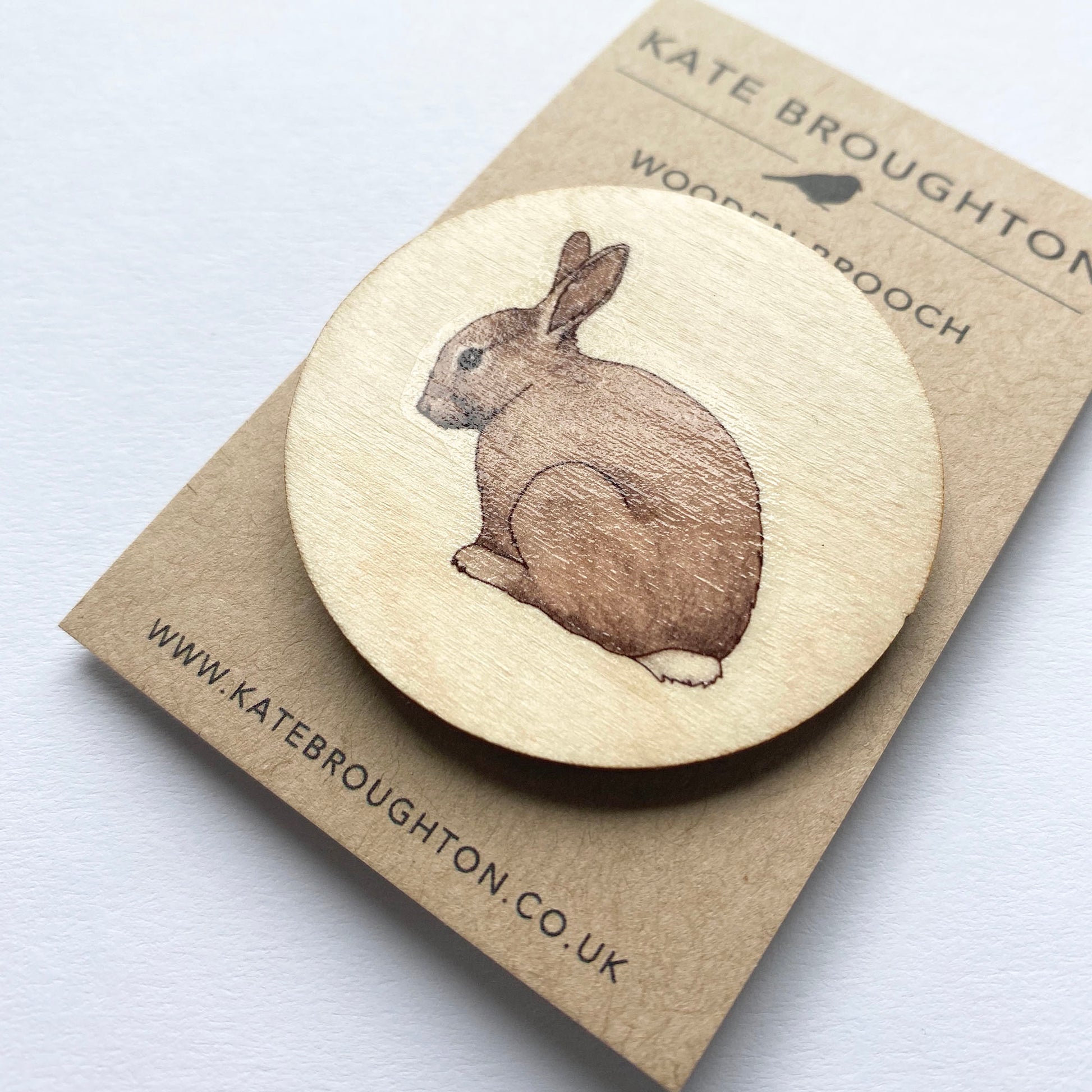Rabbit wooden brooch - katebroughton