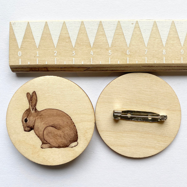 Rabbit wooden brooch
