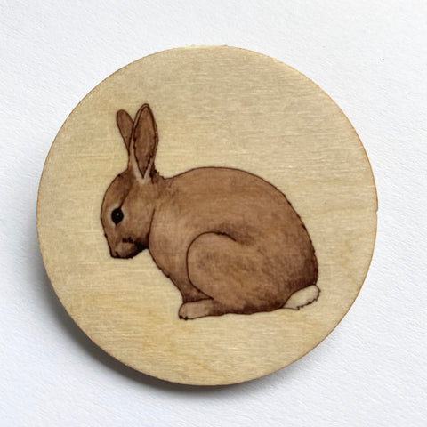 Rabbit wooden brooch